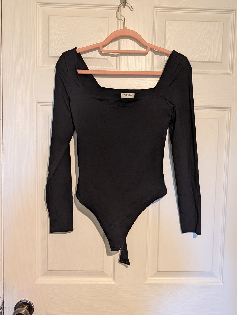 Aritzia Black Long-Sleeve Square Neck Bodysuit